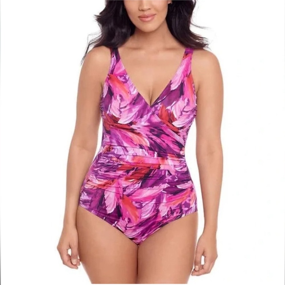 Miraclesuit NEW Kirklnd Oceanus Floral 12 Ruched Swimsuit Shape Control Minimize